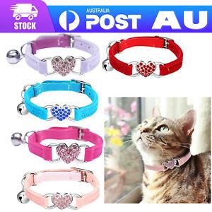 Adjustable Suede Collar Cat Kitten Dog Puppy Pet Safety Release Heart Bling M