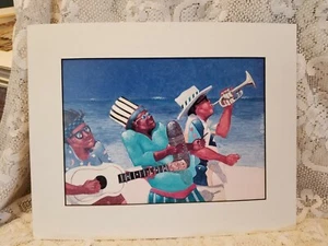 Don Dahlke Matted Print Of A 3 Piece Band On A Beach - Picture 1 of 11