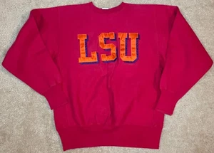 VTG 90s Champion Reverse Weave LSU Tigers Red Orange Embroidered Sweatshirt - L - Picture 1 of 7