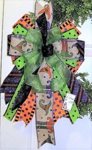 10 " FALL HALLOWEEN TRICK or TREAT BOW for GRAPEVINE WREATH LANTERN # 37-B rb - Picture 1 of 4