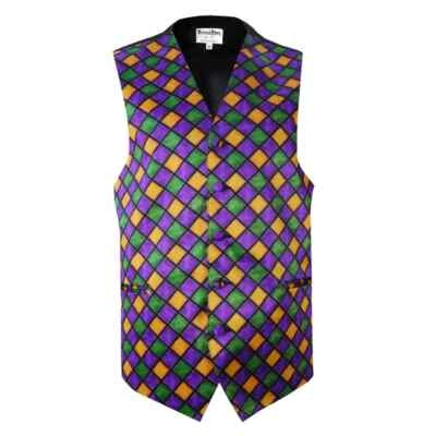 NEW Mardi Gras Fat Tuesday Tuxedo Vest Only All Sizes REAL POCKETS - Image 1 of 4