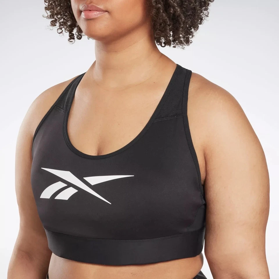 Reebok Women's Sports Bra Black/White Cotton Blend Medium Support Sz M