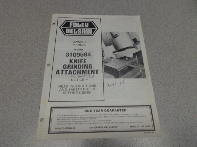 Accesorio de molienda de cuchillo Foley Belsaw 3109584 manual del propietario original Foto 1 de 1