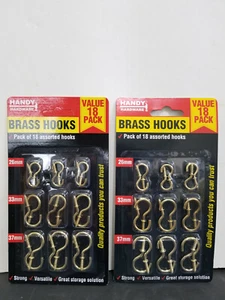 2 Pack x Brass Hooks Pack Of 18 Assorted Hooks Hanger 26, 33 , 37 mm - Picture 1 of 2