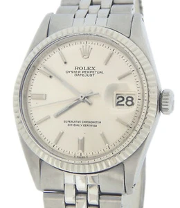 Rolex Datejust Men Stainless Steel Watch 18K White Gold Fluted Bezel Silver 1601 - Picture 1 of 7