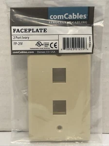 New*comCables 2-Port Wall Faceplate*RJ45*Keystone Jack*Ethernet*Ivory - Afbeelding 1 van 1