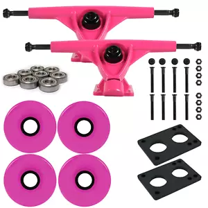 Longboard 181mm Reverse Kingpin Rosa Camion 76mm Ruote Rosa con Cuscinetti e Har - Foto 1 di 4