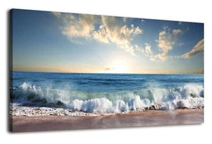 Ocean Canvas Wall Art Beach Sunset Waves Coast Nature Pictures Modern Artwork... - Picture 1 of 7