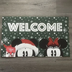 Disney Mickey Minnie Mouse Welcome Christmas Holiday Rubber Doormat 18X30" New - Picture 1 of 12
