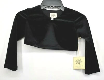 Chaqueta corta de terciopelo negra Laura Ashley para niñas cierre de un solo botón cuello redondo 4 Foto 1 de 4