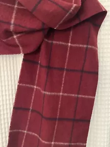 Burgundy plaid cashmere wool blend fringe rectangle scarf unisex OS - Picture 1 of 8
