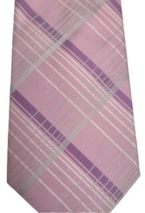 Calvin Klein Premium Pink (Lavender) Plaid Men's 100% Silk Tie ~ NEW MSRP $69.50 - Picture 1 of 8