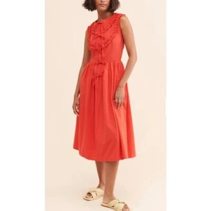 Neu mit Etikett Naya Rea kirschrotes Cottagecore-Midikleid mit Fliege $ 350 unverbindliche Preisempfehlung des Herstellers - Bild 1 von 11