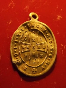 Antique St. Benedict Cross 1913 EXORCISM Brass Christian Orthodox 0.65 gr medal - Picture 1 of 5