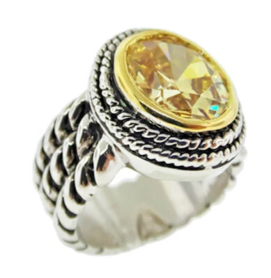 Canarino Giallo Argento Cavo Anello Oro Bianco Doppio Ovale Cz Fascia Qualità 5 - Immagine 1 di 4