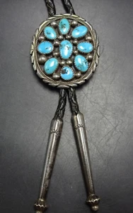 TOMMY MOORE Vintage NAVAJO Sterling Silver TURQUOISE CLUSTER BOLO Tie - Picture 1 of 17