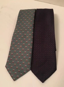 2 Glenora Pure Silk Patterned Neck-Ties Gray/Red/White & Navy/Red 3" W 55.5" L - Bild 1 von 12
