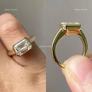 Lab Grown Diamond 14K Solid Gold April Promise Solitaire Bezel Sister Boho Ring - Picture 1 of 18