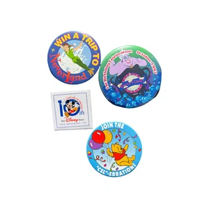 Disney 4 Buttons Disney Store World of Disney Anniversary Ursula Mickey Pooh - Picture 1 of 4