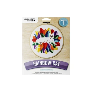 Leisure Arts Embroidery Kit 6" Rainbow Cat - Embroidery Kit For Beginners - Picture 1 of 2