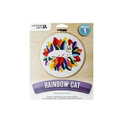 Leisure Arts Embroidery Kit 6" Rainbow Cat - Embroidery Kit For Beginners - Image 1 of 2