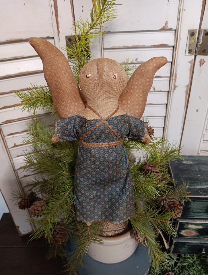 Primitive Folk Art  Cupboard Prairie Doll Angel Ornament  - Image 1 of 1