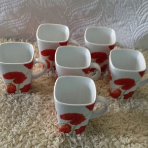 6 Food Network Porcelain Poppies Mugs; Festive; Trending, Elegant Dining, Coffee - Picture 1 of 5