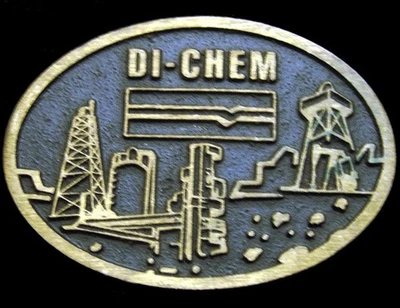 NA06160 GRAN DÉCADA DE 1970 ***DI-CHEM*** HEBILLA DE CAMPO PETROLÍFERO DE BRONCE MACIZO DE PERFORACIÓN DE ACEITE Foto 1 de 2