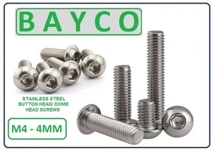 M4 - 4MM ST/STEEL SOCKET BUTTON HEAD SCREW DOME HEAD A2 STAINLESS SKT DOME HEAD - Picture 1 of 13