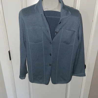 VTG NORM THOMPSON 100% WOOL WOMEN BLUE CARDIGAN SWEATER~BUTTON-UP~FRONT POCKETS - Image 1 of 4