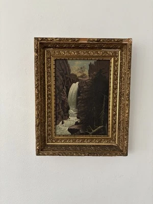 Антикварная позолоченная деревянная рама 19 века с пейзажем долины реки Гудзон - Изображение 1 из 4