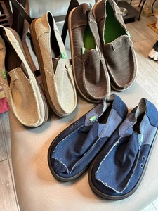 3 PAAR EUC Herren Sanuk Halbschuhe Braun Hellbraun Blau Größe 8 - Bild 1 von 5