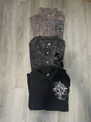 Helix XL Graphic Y2K Long Sleeve Button Up Men's Shirt Lot Of 3 Black Gray Brown - Image 1 of 4