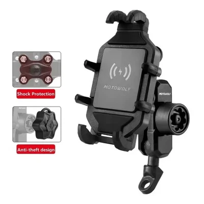 MOTOWOLF Anti-Thief Motorcycle Bike Mobile Phone Holder Fast 15W Wireless Chargi - Image 1 of 4