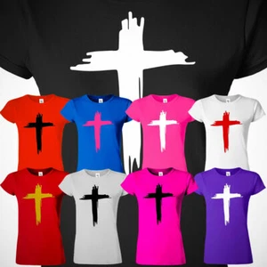 Christianity Jesus Christ Cross Women T Shirt Religious Faith Slogan Gift Tee - Picture 1 of 36