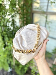 New Michael Kors Nola Small Snake Embossed Crossbody Chain Clutch Light Cream - Picture 1 of 10