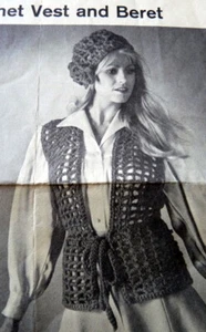 *LOVELY VTG 1960s CROCHET BERET & VEST CROCHET Pattern  - Picture 1 of 1