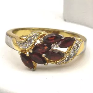 VTG Red Garnet & CZ Signed JC 14k Yellow Gold Plate Cluster Ring - Picture 1 of 7