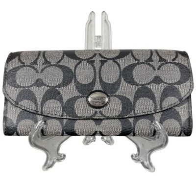 Coach Signature Peyton Slim  Envelope Wallet Black Gray Snap Closure F49154 - Image 1 of 4