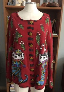 Damen Strickjacke Urlaub Gr. M Weihnachten Fun Pullover Stechpalme Strumpf Party Festlich - Bild 1 von 9