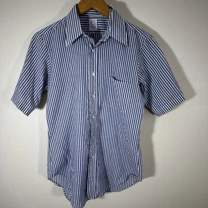 Vintage Arrow Cum Laude Decton Dress Shirt Short Sleeve Striped Blue White 44 - Picture 1 of 4