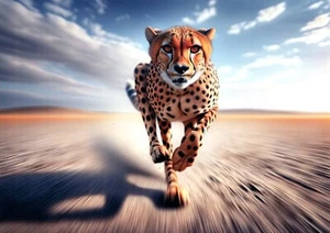 Magnificent Cheetah Running - Front-View - A4 Size Borderless Print - Picture 1 of 1