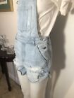 H & M Divided Denim Distressed Ripped Short Overalls 6 Women Cotton