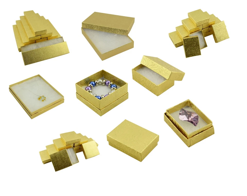 Gold Swirl Cotton Filled Cardboard Gift Presentation Packaging Jewellery Boxes - Image 1 of 1