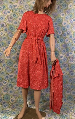 Vestido Jersey True Vintage Secretary Lunares Naranja con Cinturón y Chaqueta de The Stroller Foto 1 de 4