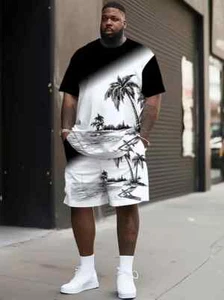 Men's Spring Summer Outfit 2-Piece Set Short Sleeve Shirt & Shorts Set 2XL BIG - Picture 1 of 4