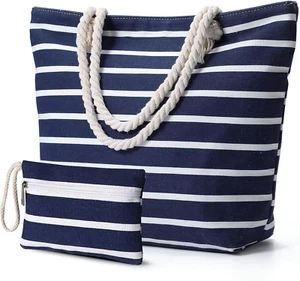 Beach Bags for Women Large Beach Bag with Zipper Waterproof Sandproof Swim Pool - Picture 1 of 11