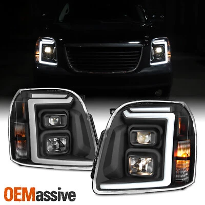 Par de faros proyectores negros para GMC Yukon XL 1500 2500 2007-2014 [LED C-Tube] Foto 1 de 4