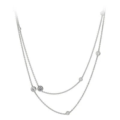 Diamond By The Yard Necklace Solid Sterling Silver 925 Link Chain 18 Inches Gift - Image 1 of 2