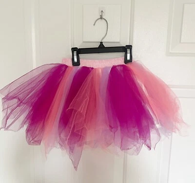 女孩多层粉色紫色霓虹纱裙服装派对尺寸 4-5 — 第 1/4 张图片